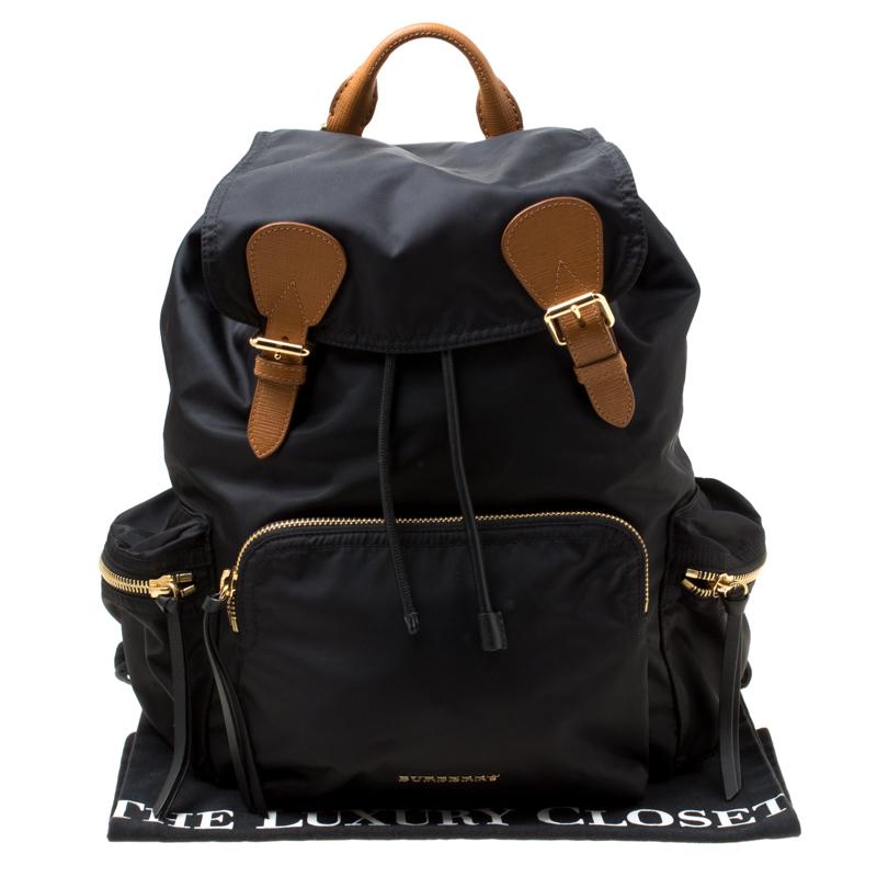 Burberry Black Nylon and Leather Rucksack Backpack For Sale at