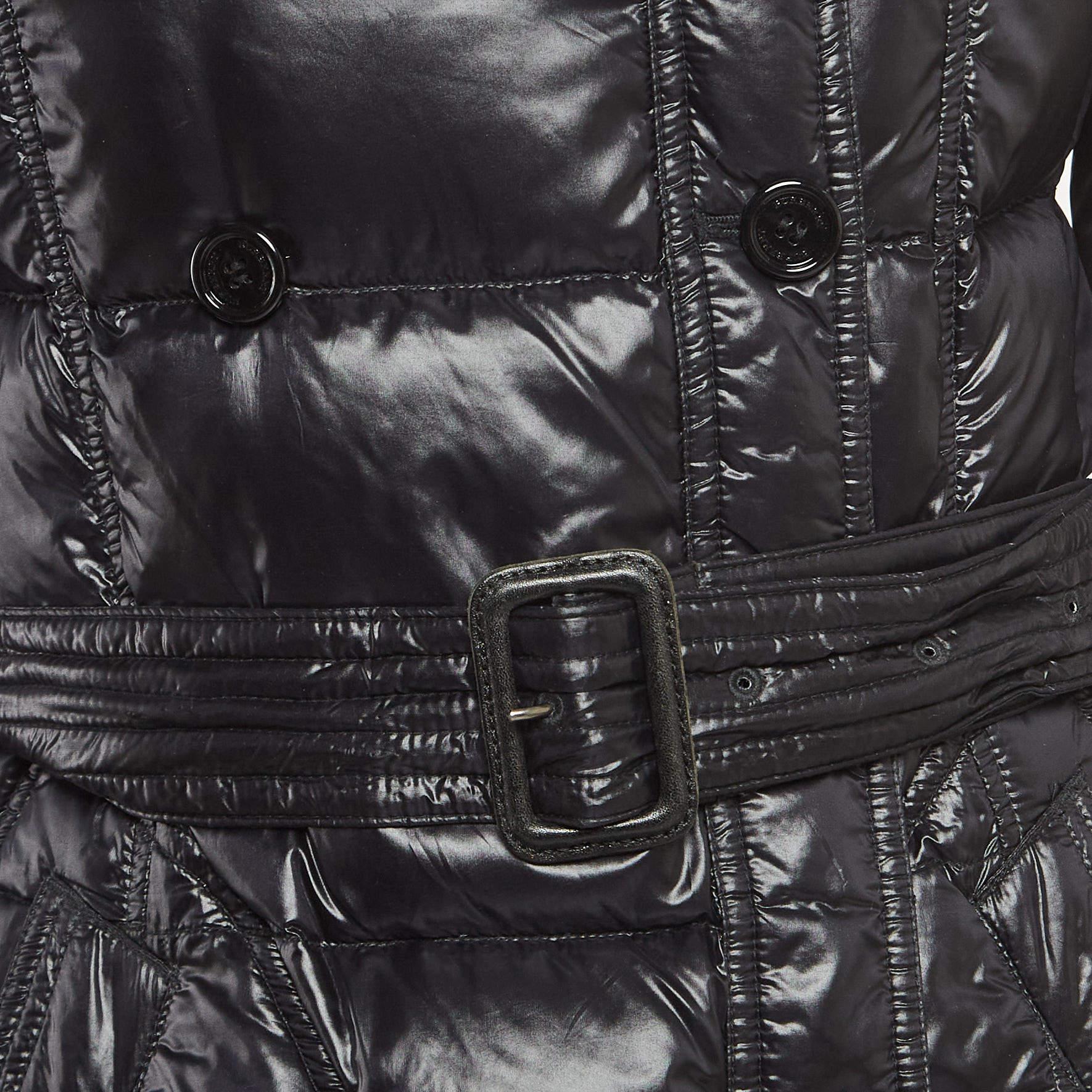 Burberry Black Nylon Belted Double Breasted Puffer Jacket M In Good Condition In Dubai, Al Qouz 2