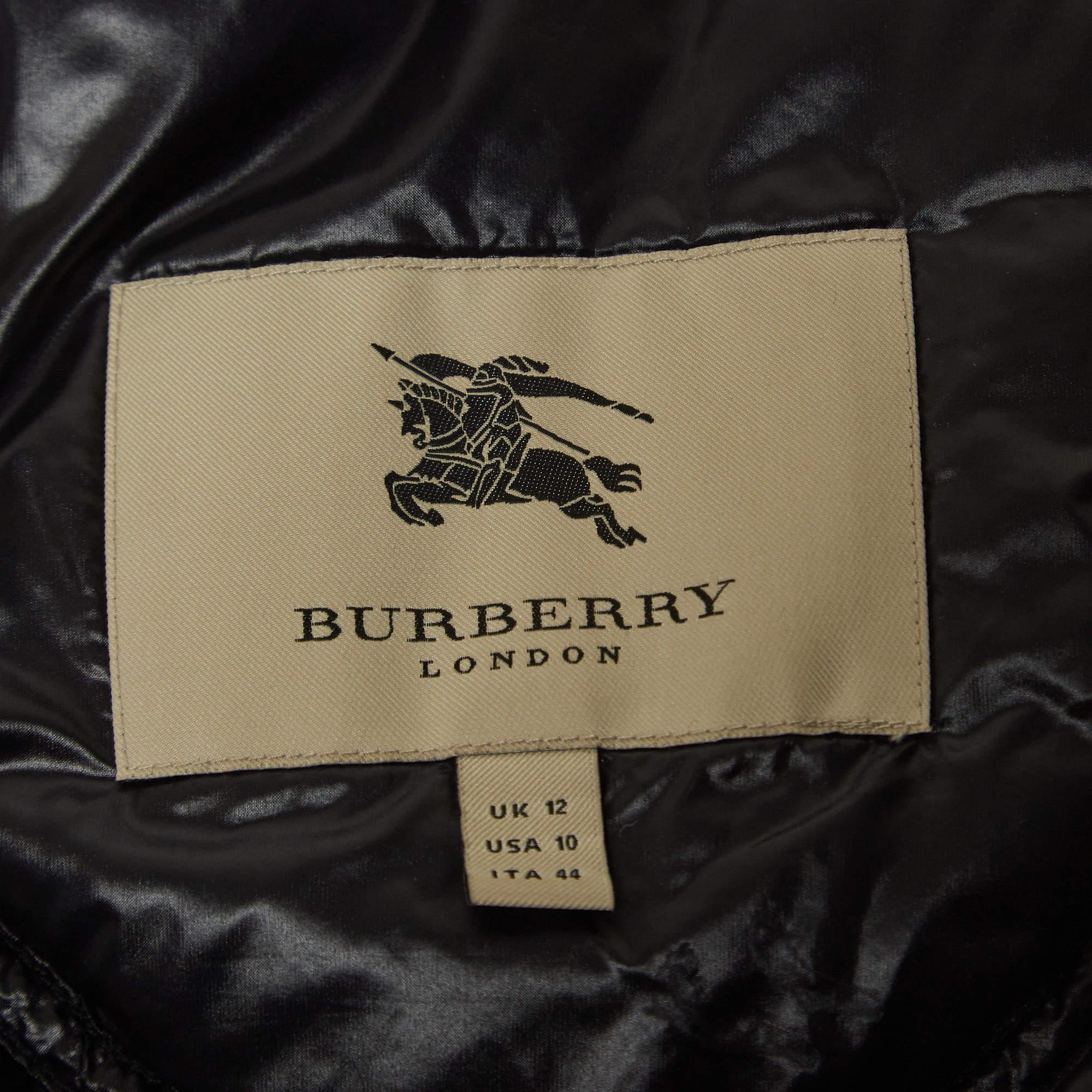 Women's Burberry Black Nylon Belted Double Breasted Puffer Jacket M