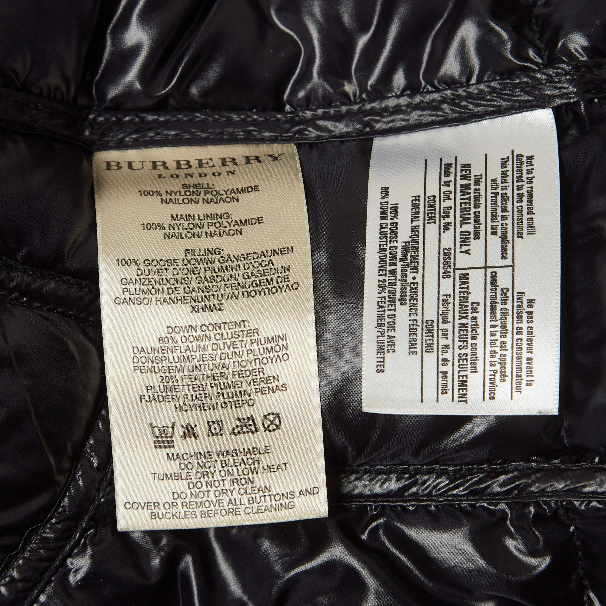 Burberry Black Nylon Belted Double Breasted Puffer Jacket M For Sale 1