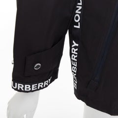 BURBERRY black nylon logo trim hooded windbreaker jacket IT34 XXS