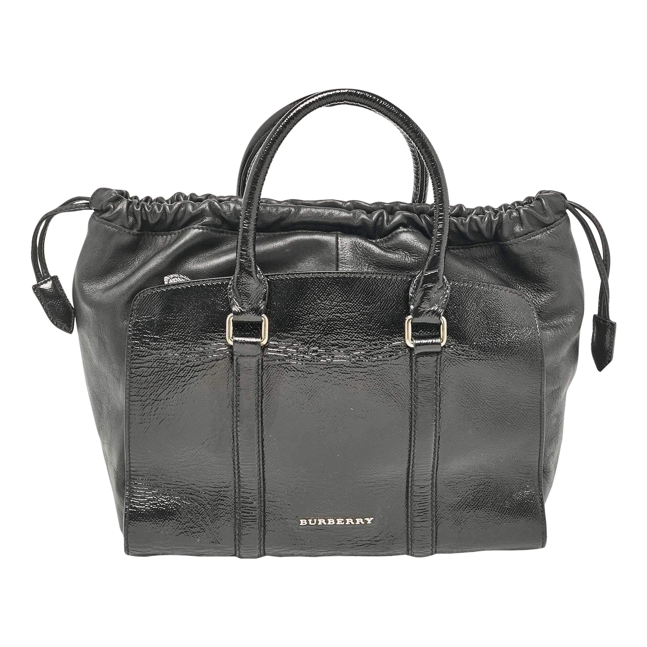 Burberry Dinton Tote aus schwarzem Lack und Leder