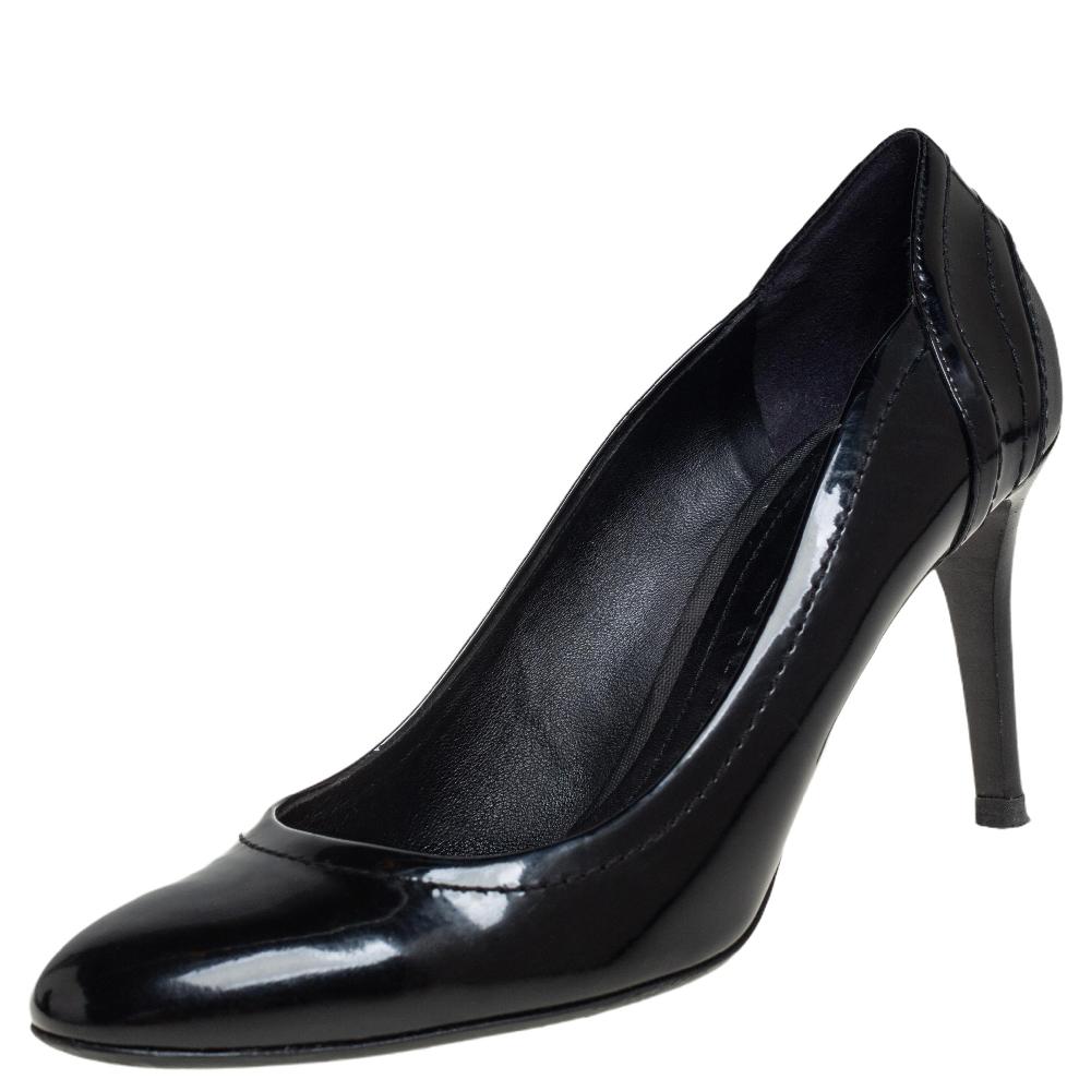 Burberry Black Patent Leather and Coated Canvas Pumps Size 40
