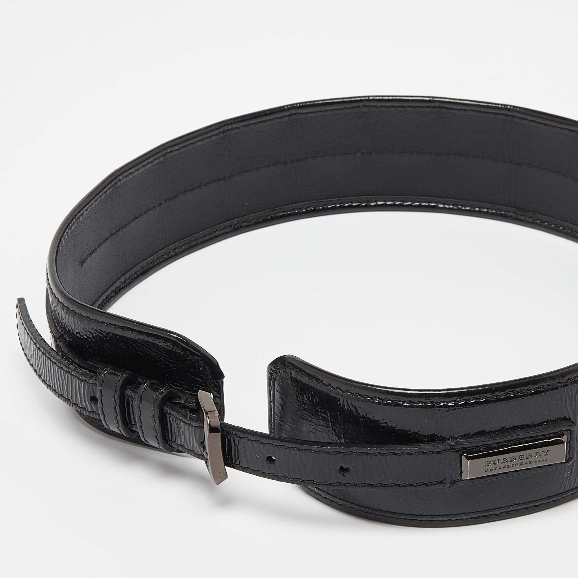 Women's Burberry Black Patent Leather Buckle Waist Belt 70CM For Sale