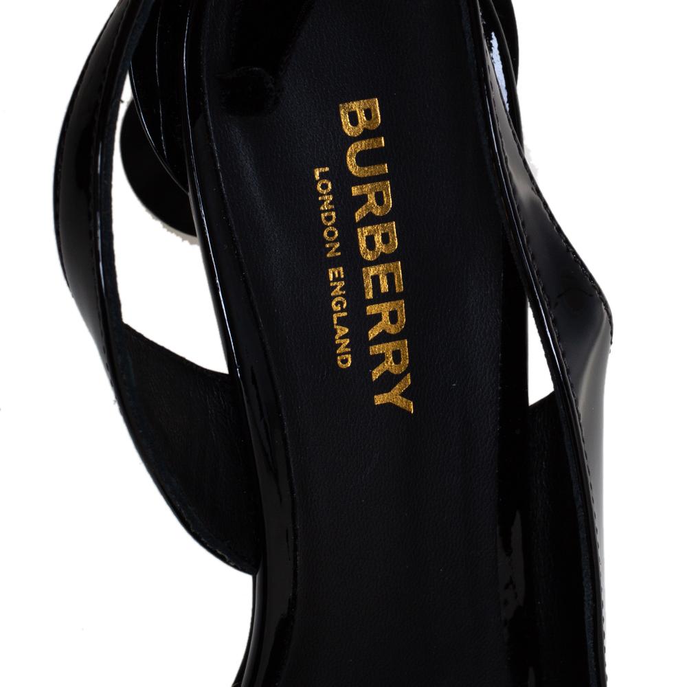 Burberry Black Patent Leather Chain Detail Ankle Wrap Slingback Pumps Size 36.5 3
