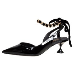 Burberry Black Patent Leather Chain Detail Ankle Wrap Slingback Pumps Size 36.5