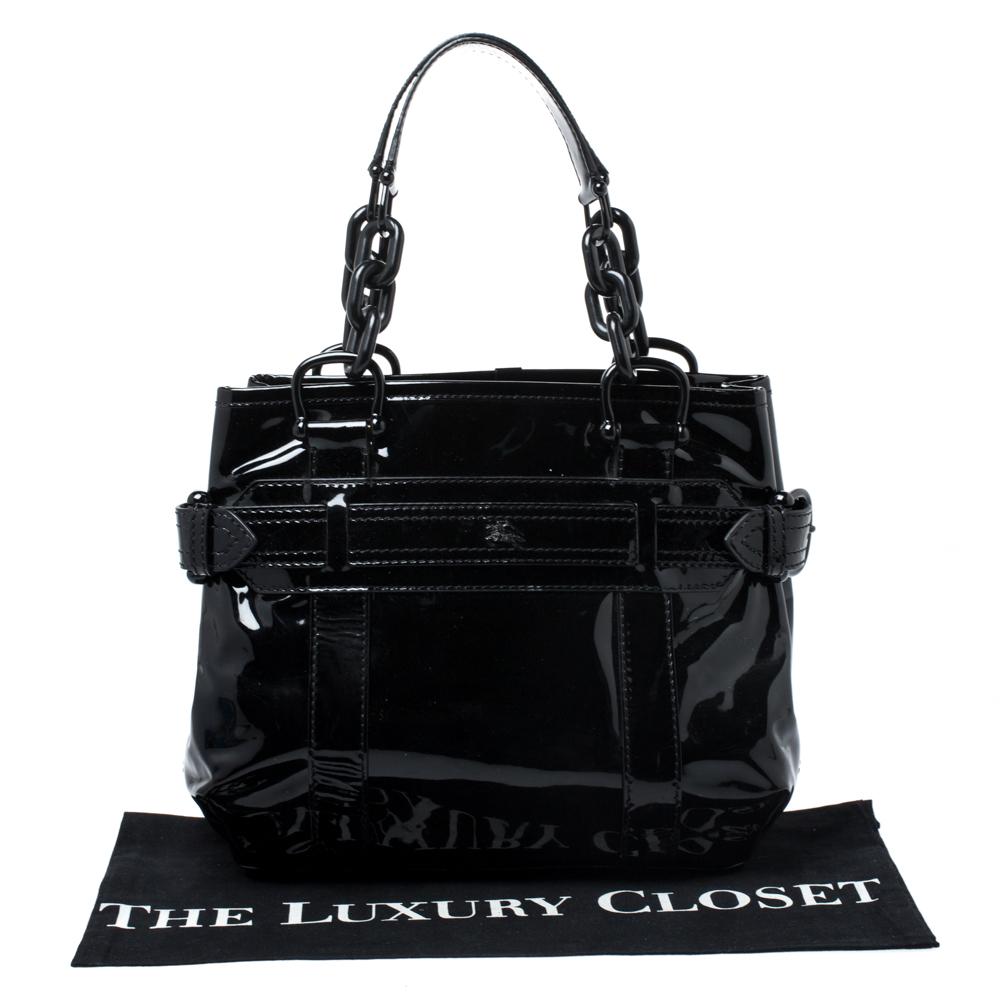 Burberry Black Patent Leather Chain Tote 6