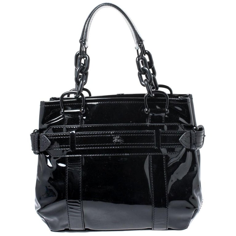 Burberry Black Patent Leather Chain Tote For Sale at 1stdibs