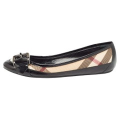Burberry Black Patent Leather Coated Canvas Buckle Detail Ballet Flats Size 38