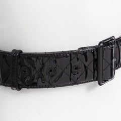BURBERRY black patent leather diamond quilted rectangular buckle belt 75cm