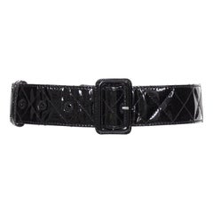 BURBERRY black patent leather diamond quilted rectangular buckle belt 75cm