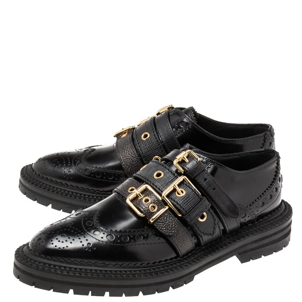 Burberry Black Patent Leather Doherty Multi-Strap Brogues Size 39.5 3
