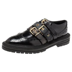Burberry Black Patent Leather Doherty Multi-Strap Brogues Size 39.5