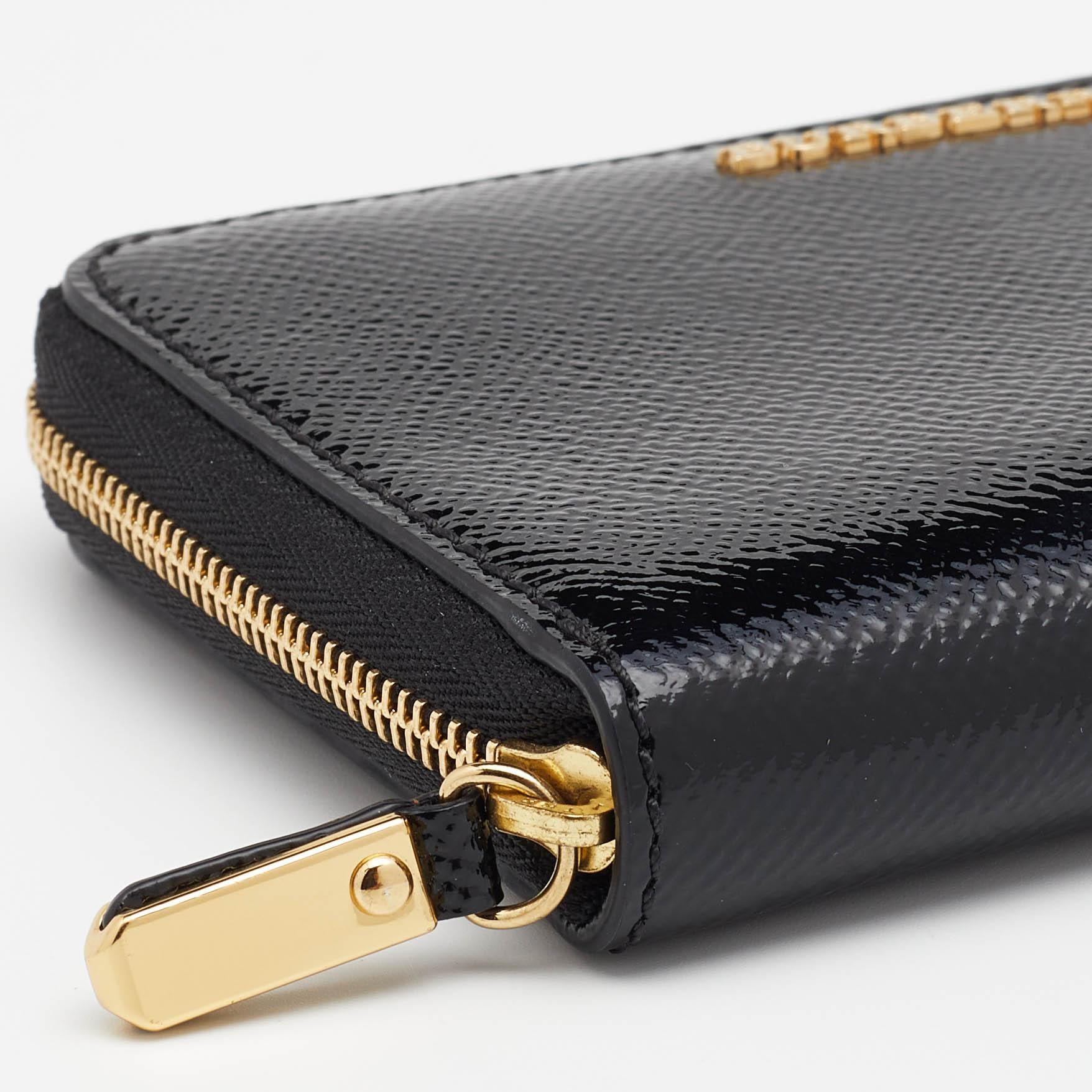 Women's Burberry Black Patent Leather Elmore London Zip Around Wallet