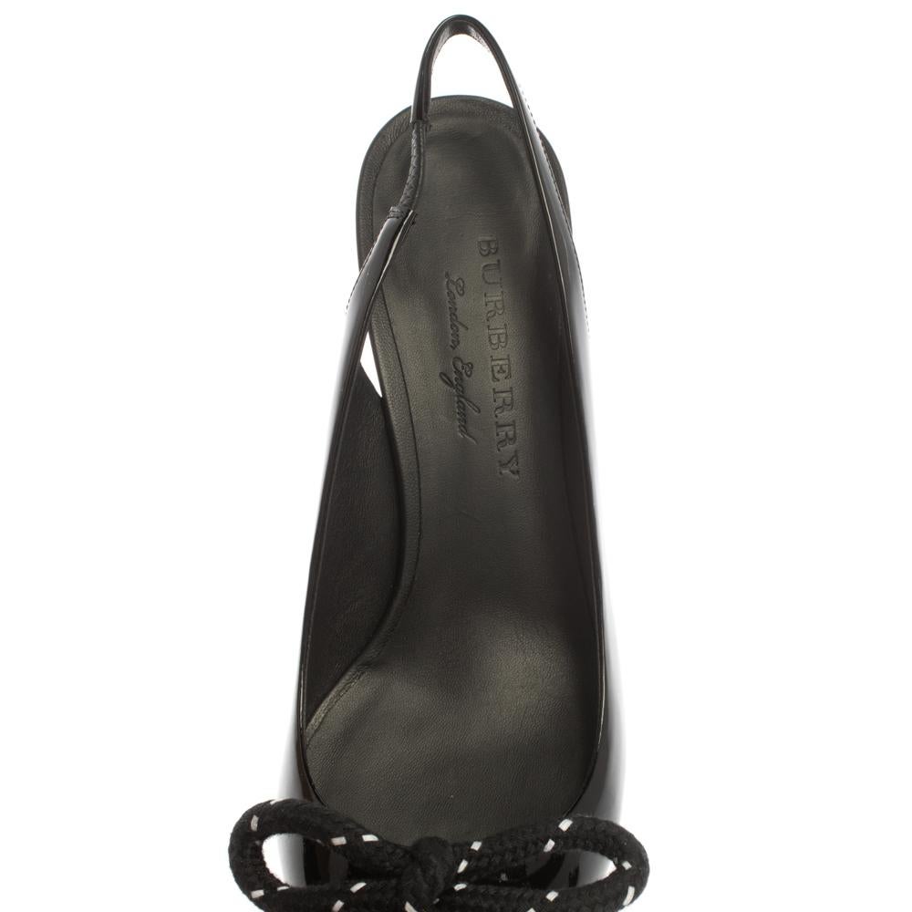 Burberry Black Patent Leather Fink Slingback Sandals Size 37 3