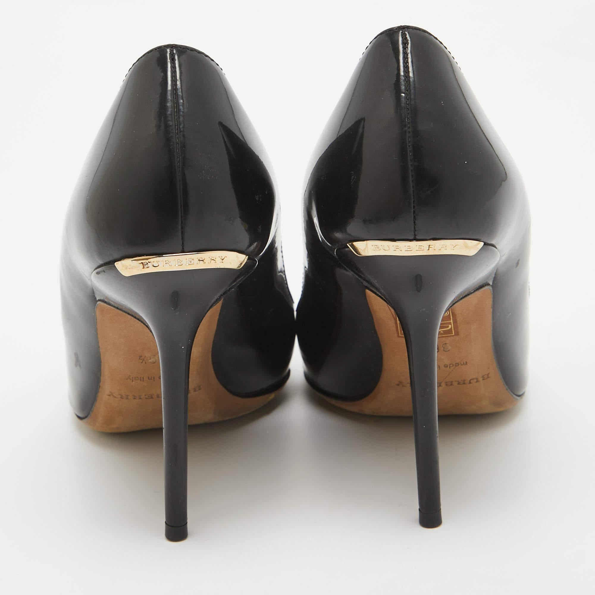 Burberry Black Patent Leather Peep Toe Pumps Size 36.5 1