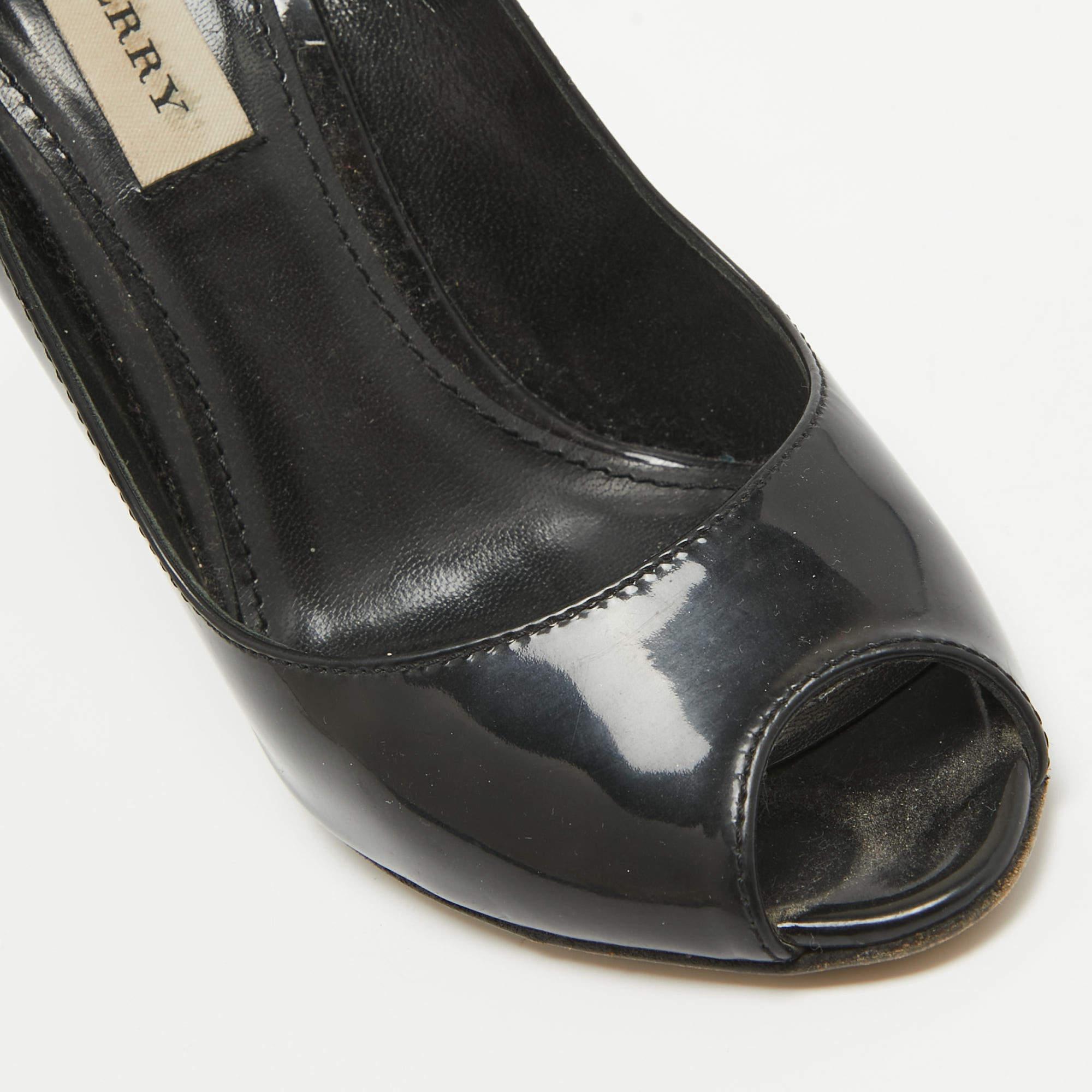 Burberry Black Patent Leather Peep Toe Pumps Size 36.5 3