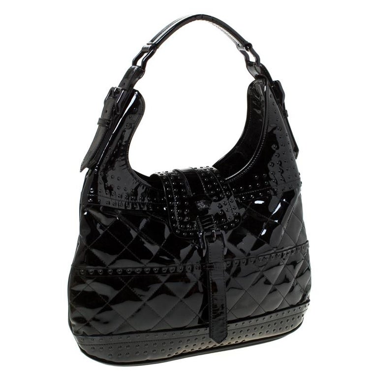 Burberry Black Patent Leather Studded Brooke Hobo For Sale at 1stDibs