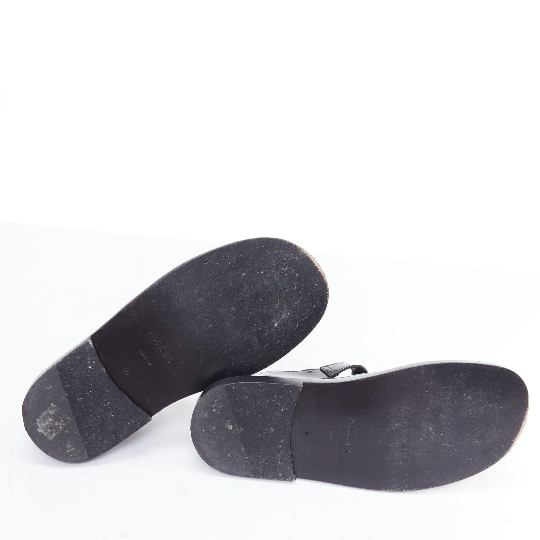 BURBERRY cuir verni noir T-bar overstitch maryjane flats EU38 6