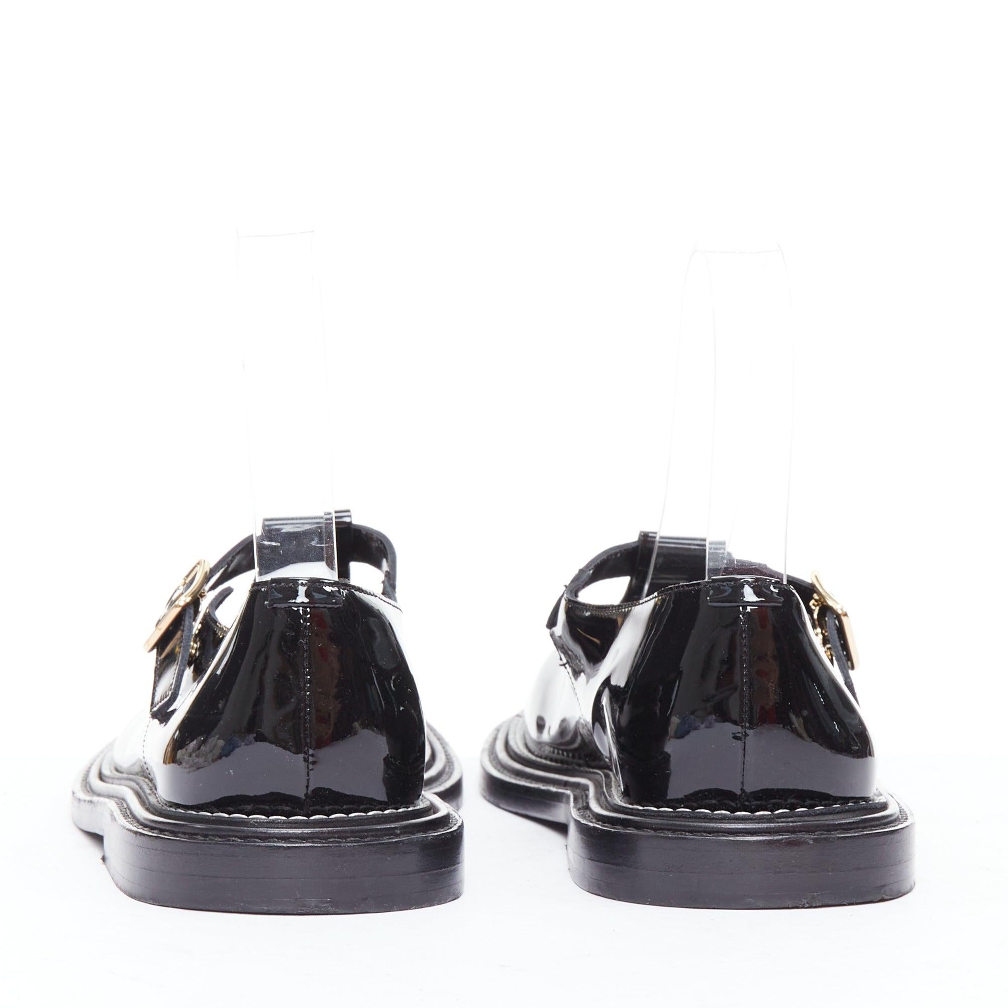  BURBERRY cuir verni noir T-bar overstitch maryjane flats EU38 Pour femmes 