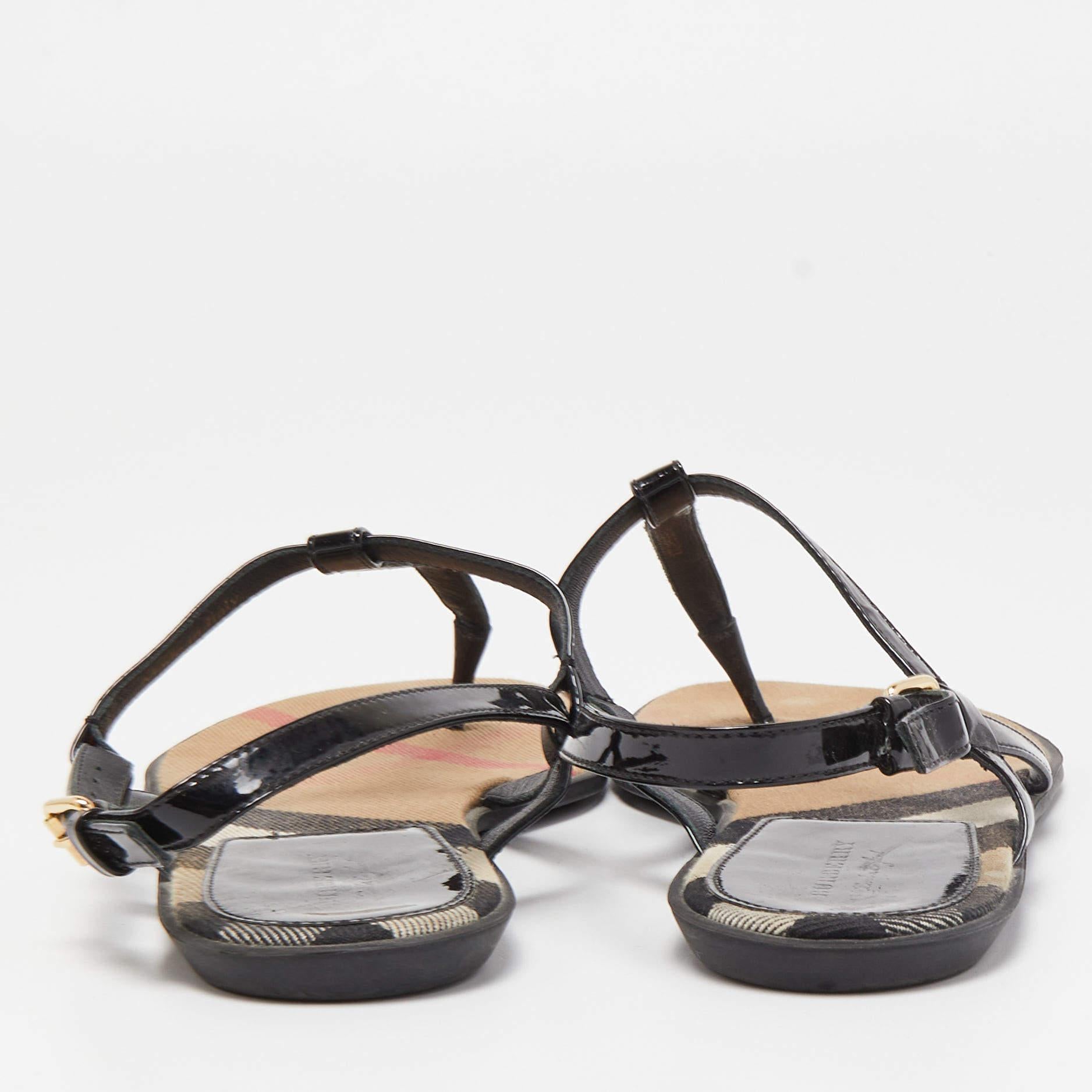 Burberry Black Patent Leather Thong Flat Sandals Size 36 3