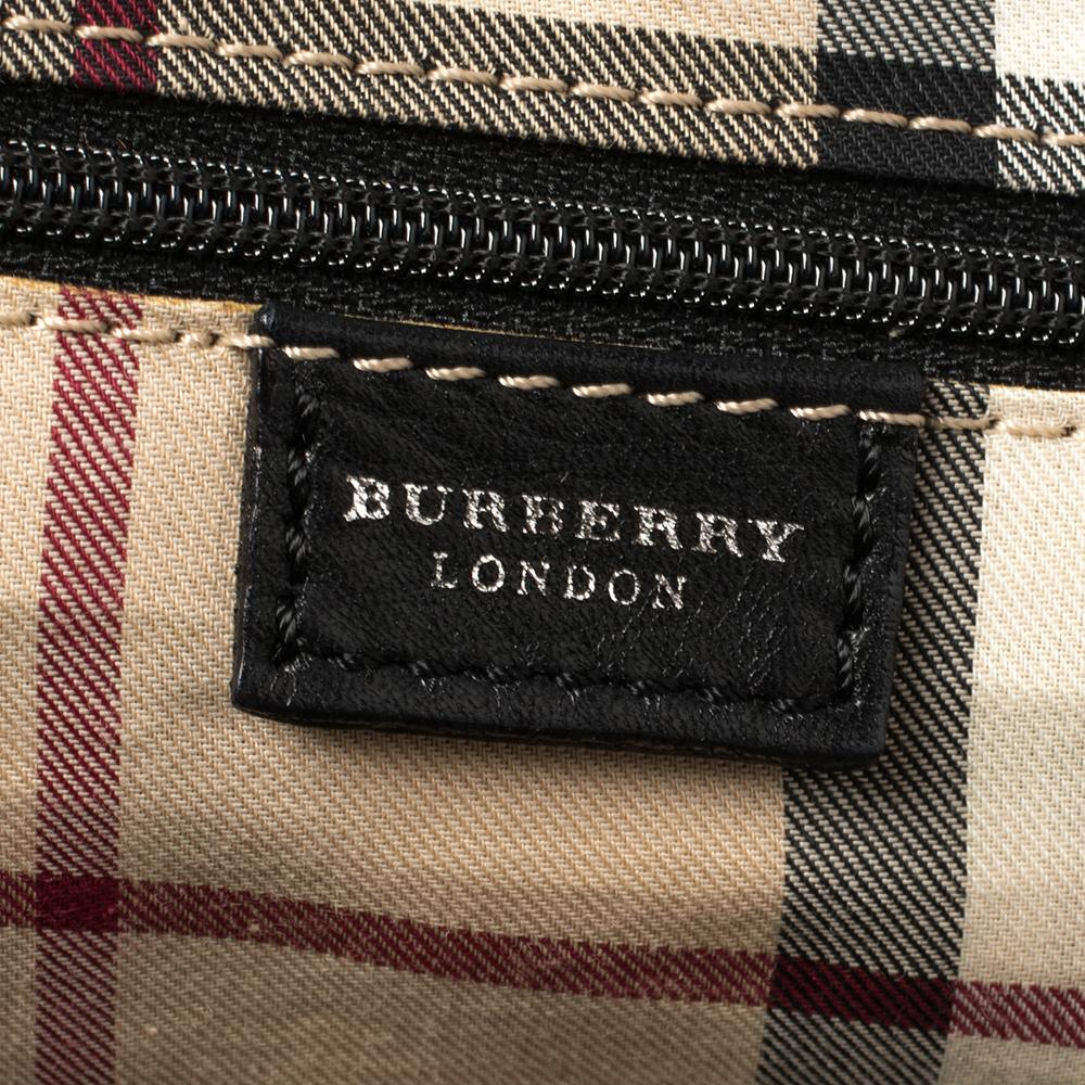 Women's Burberry Black Pebbled Leather Double Pocket Satchel