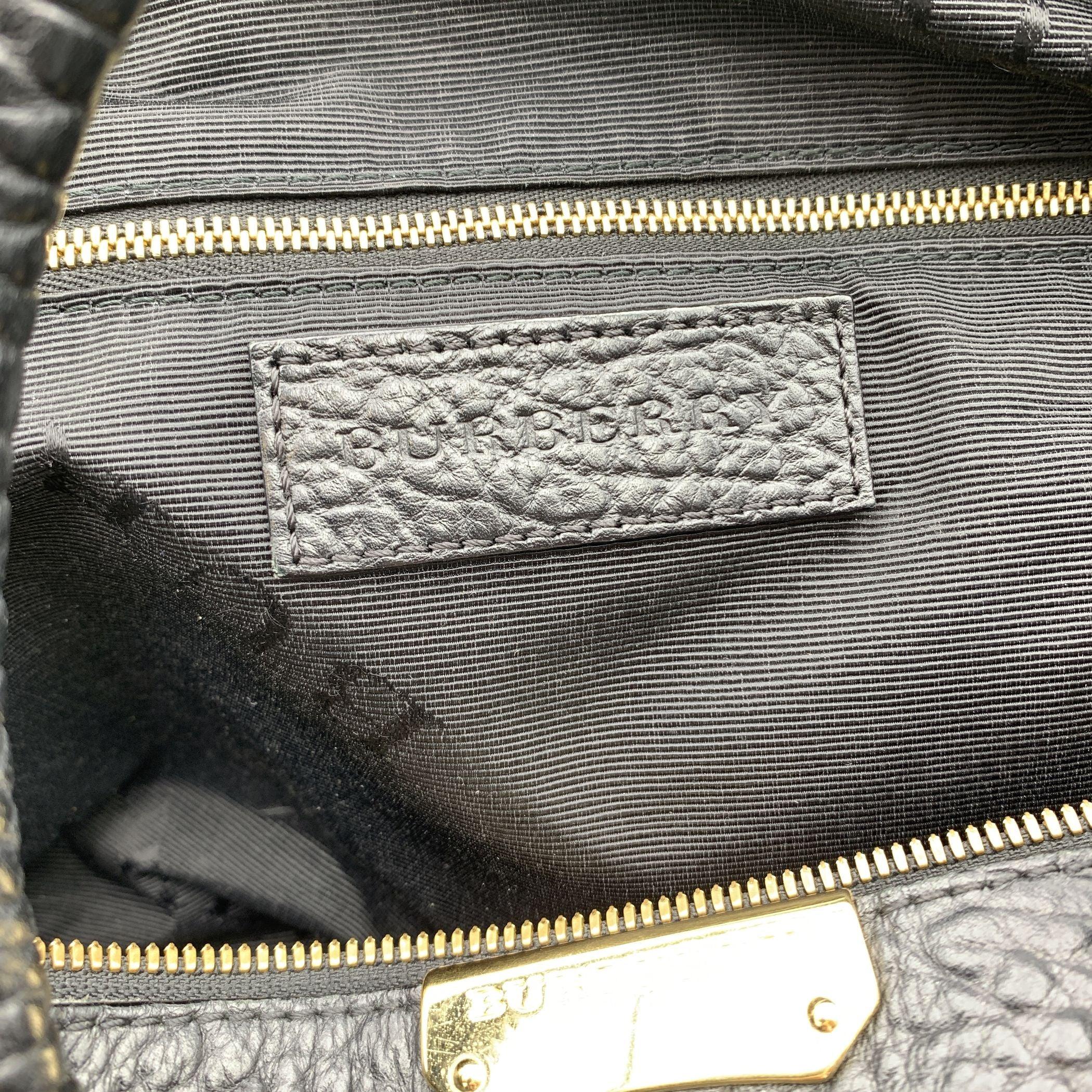 Burberry Black Pebbled Leather Handbag Boston Bag with Strap Unisexe 