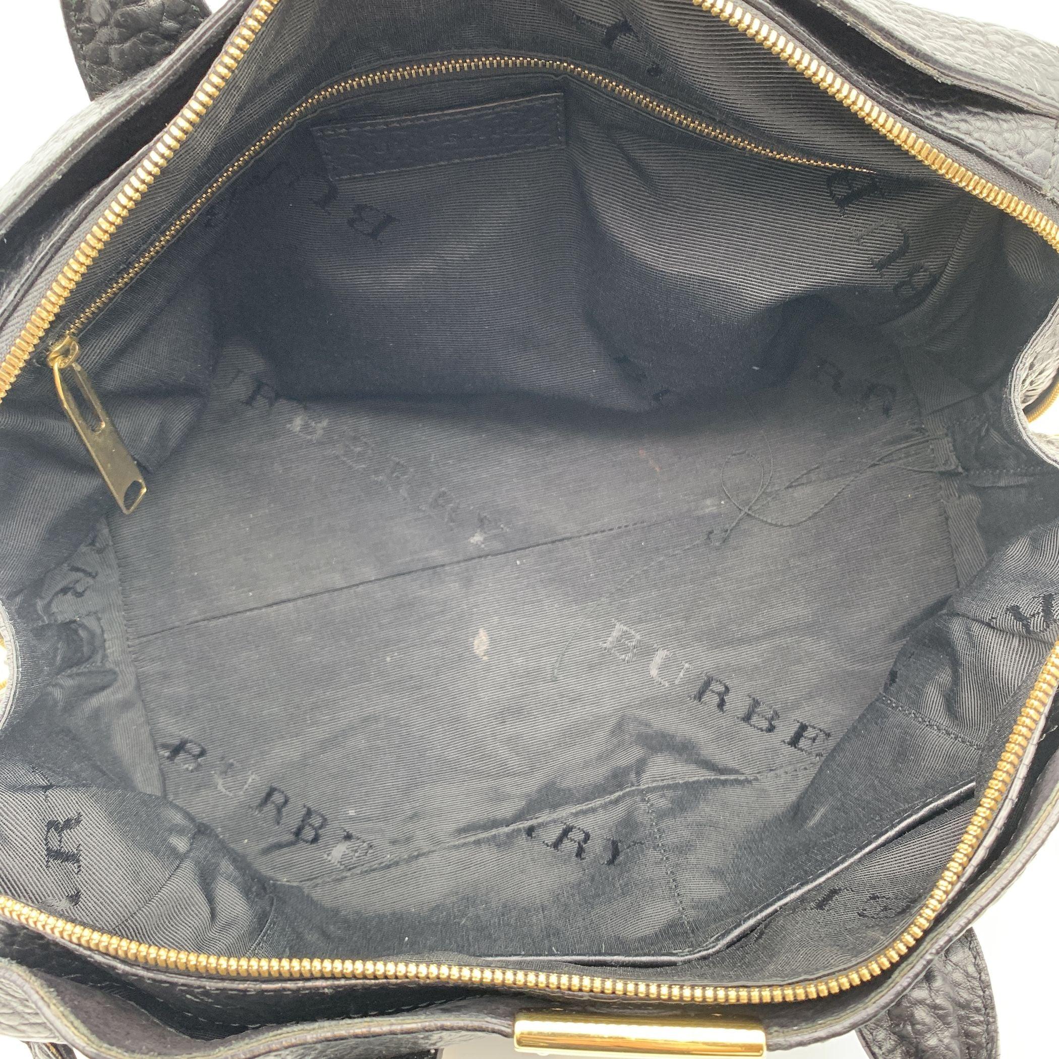 Burberry Black Pebbled Leather Handbag Boston Bag with Strap 1