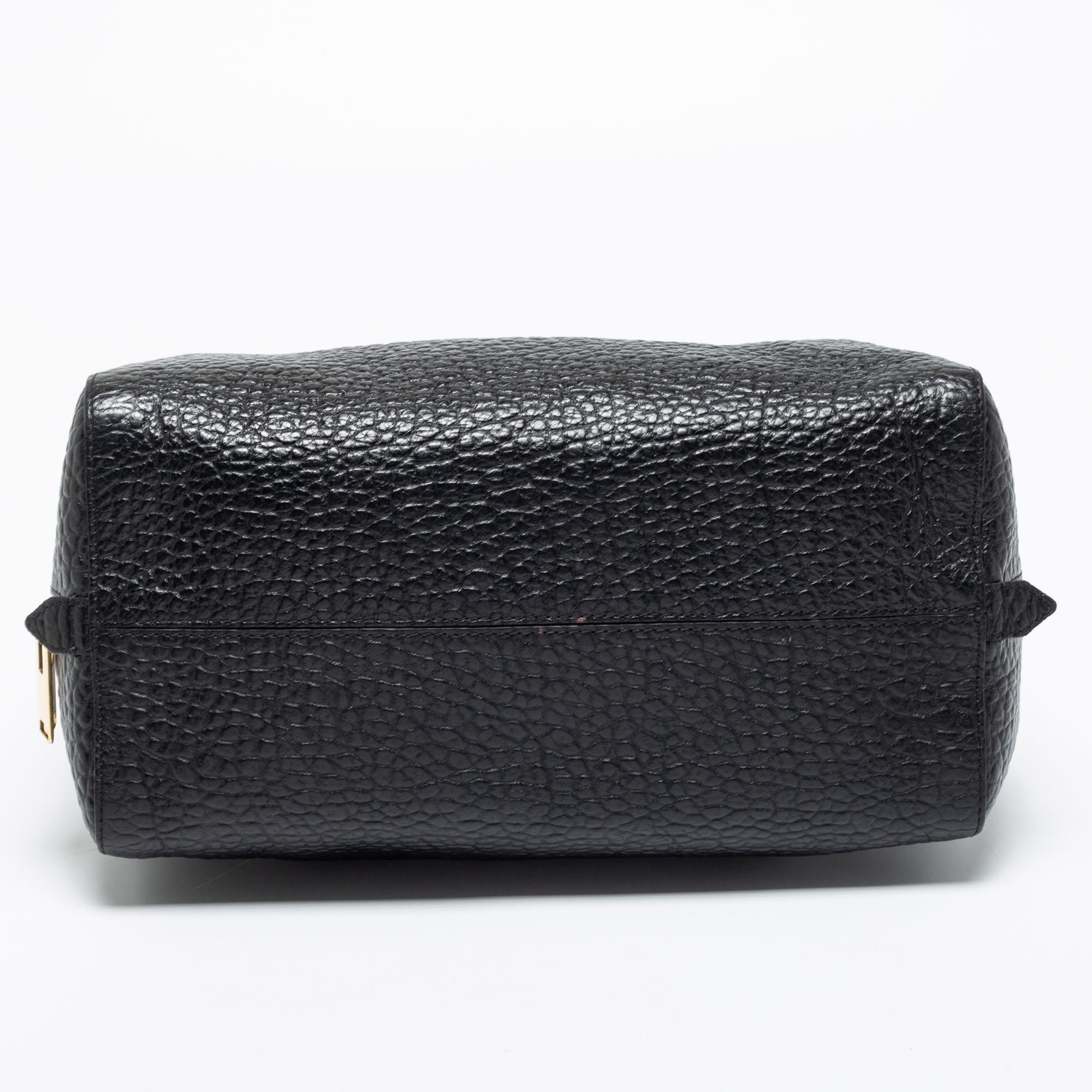 Burberry Black Pebbled Leather Zip Boston Bag 5