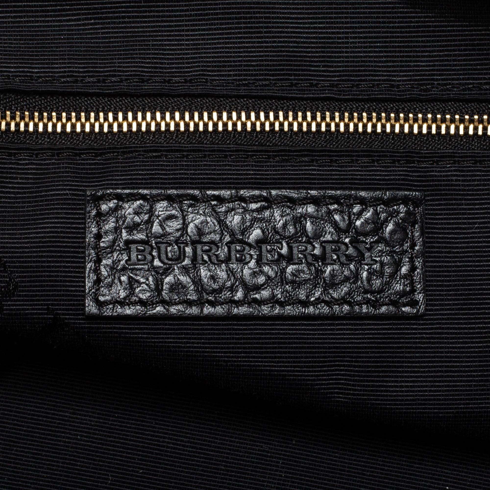 Burberry Black Pebbled Leather Zip Boston Bag 2