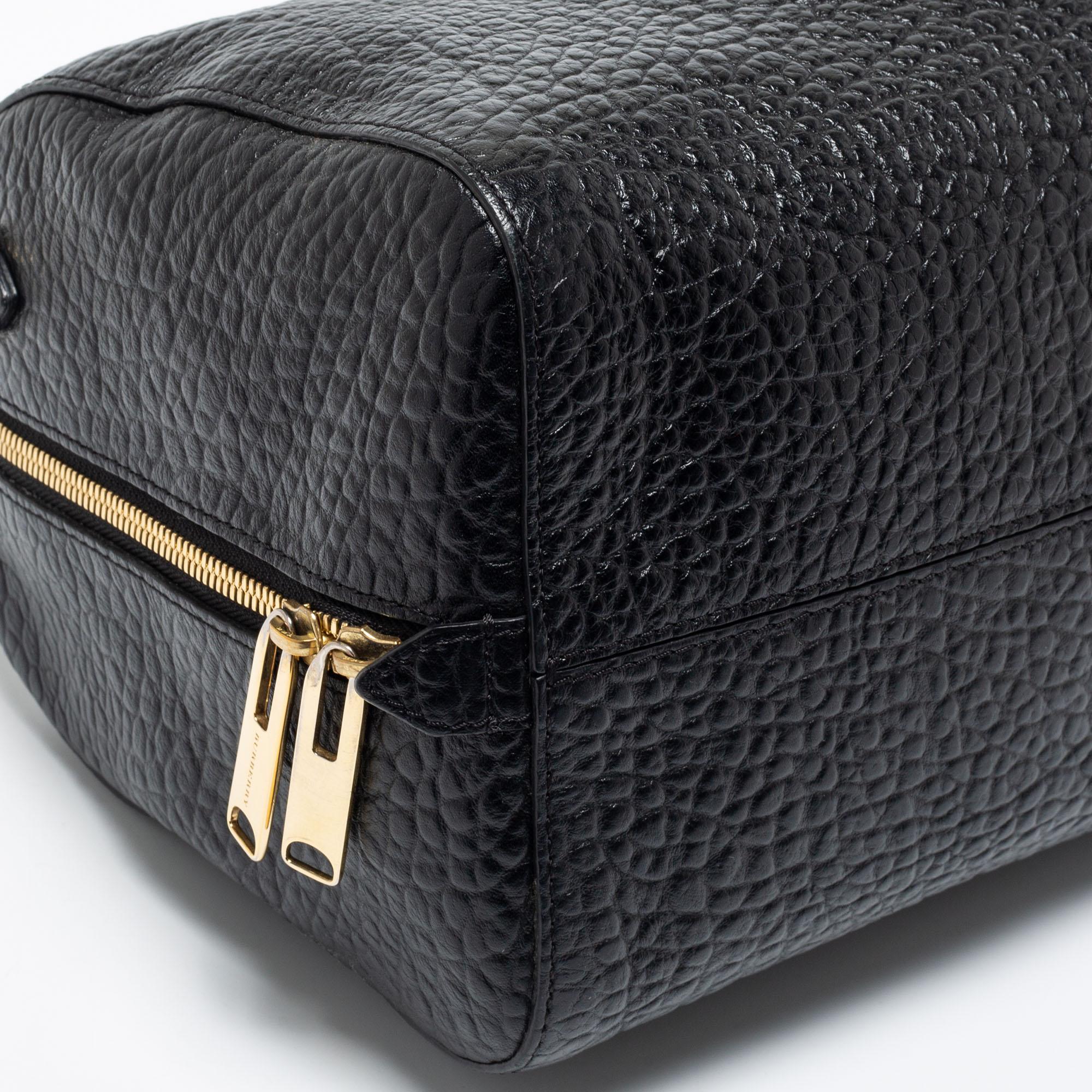 Burberry Black Pebbled Leather Zip Boston Bag 4