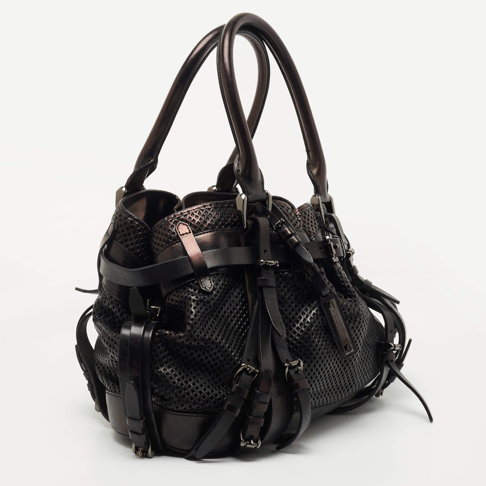 Burberry Black Perforated Leather Rowan Tote 3
