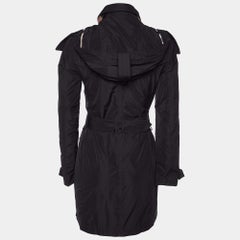 Burberry Black Polyester Belted Double Breasted Trench Coat XS