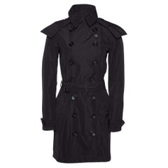 Burberry Black Polyester Belted Double Breasted Trench Coat XS