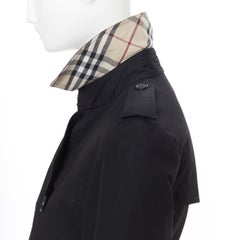 BURBERRY black polyester cotton Signature House Check lined long trench coat UK8