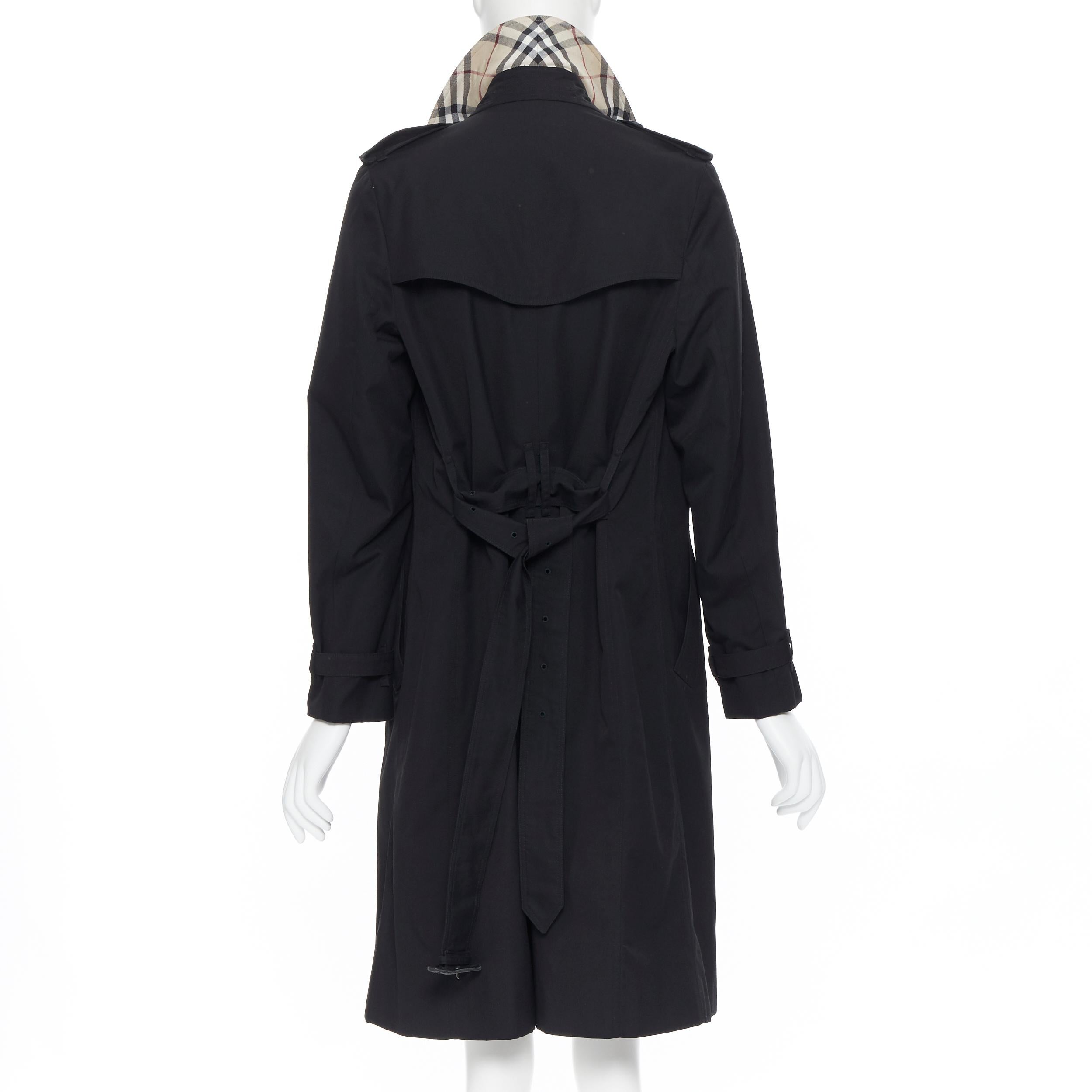 BURBERRY black polyester cotton Signature House Check lined long trench coat UK8 In Excellent Condition In Hong Kong, NT