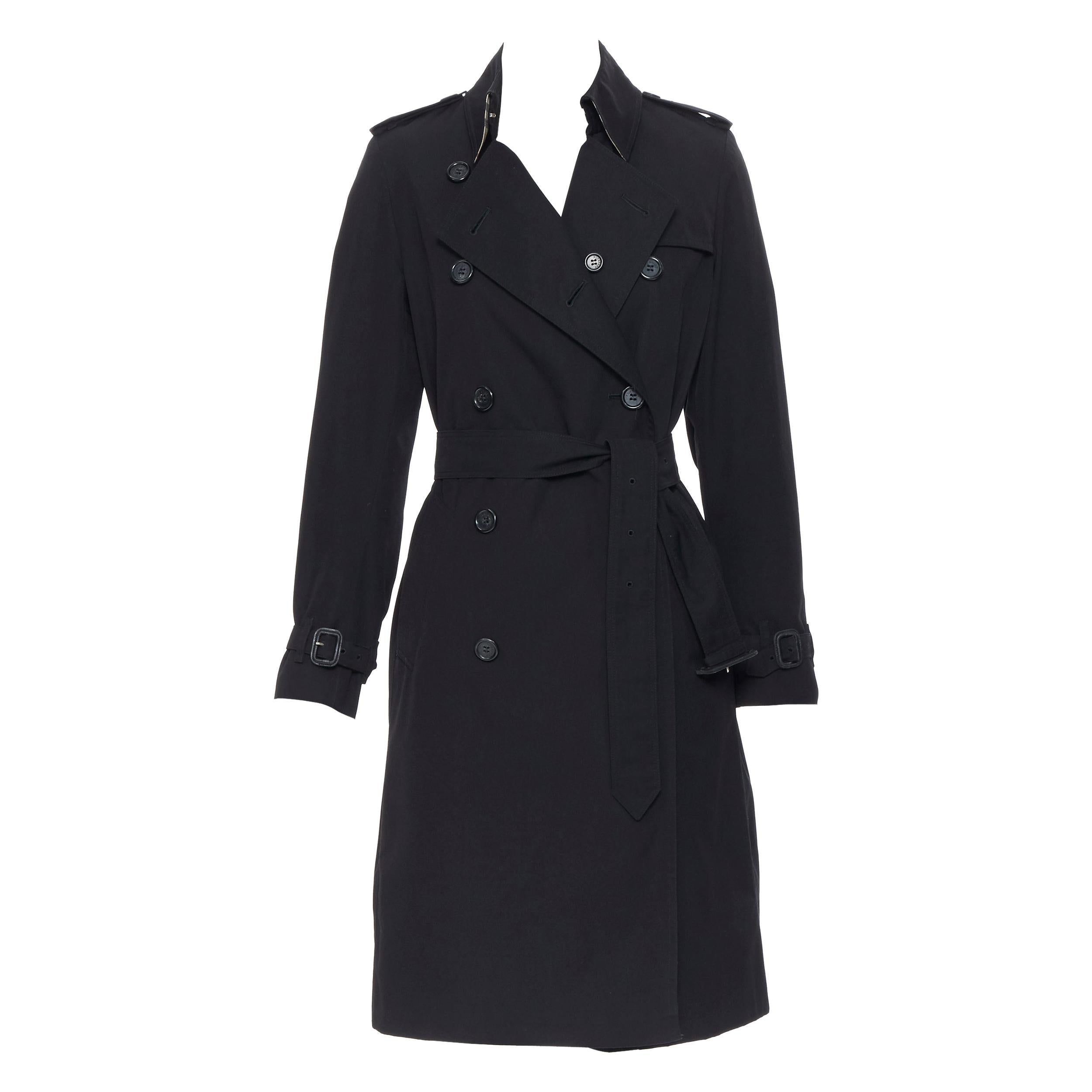 BURBERRY black polyester cotton Signature House Check lined long trench coat UK8