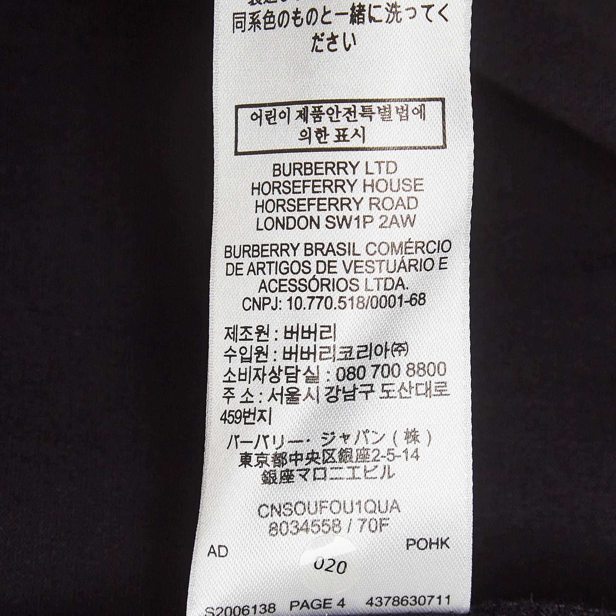 Burberry Tshirt à col ras du cou en coton imprimé noir XXS en vente 1