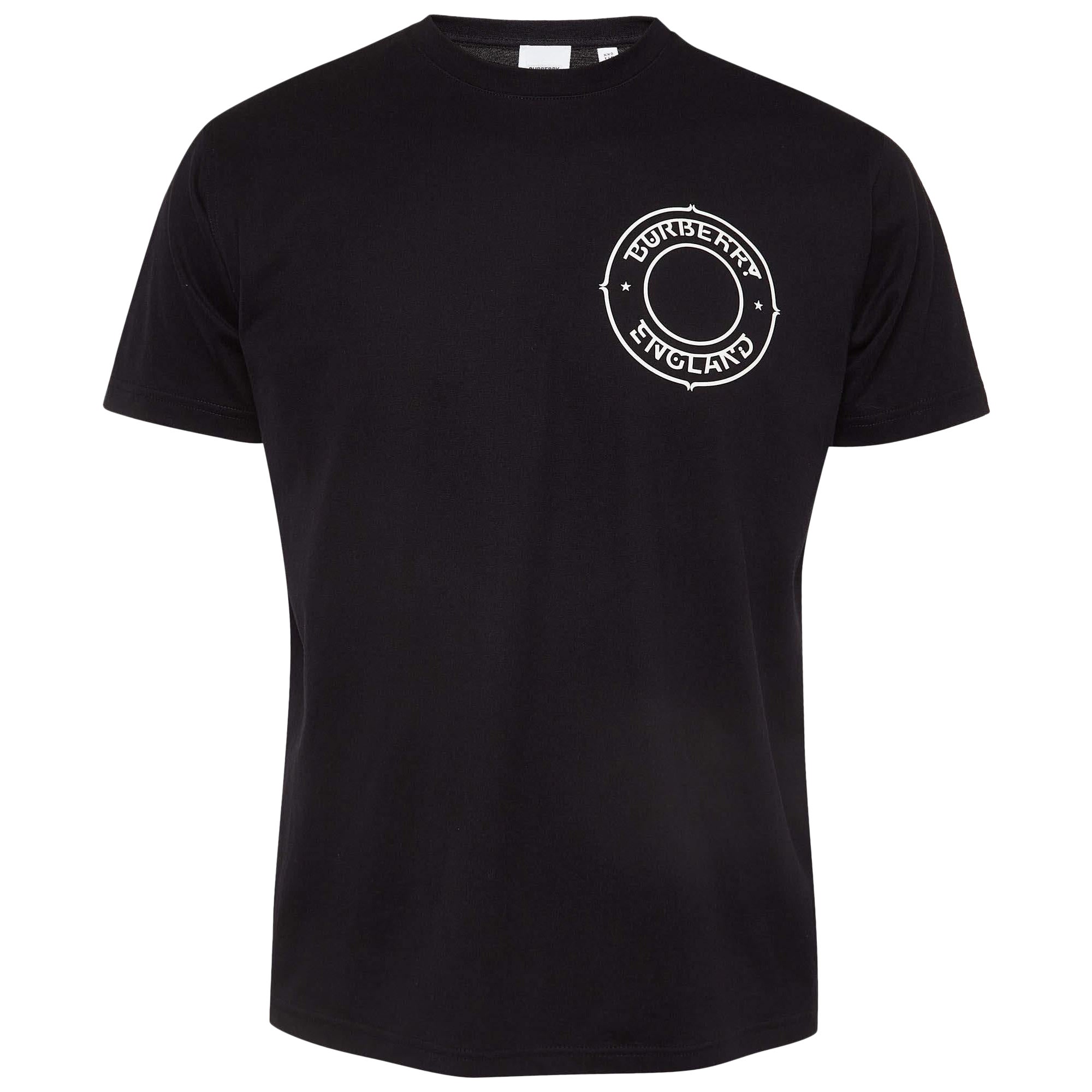 Burberry Schwarzes bedrucktes Baumwollstrick-Tshirt mit Rundhalsausschnitt XXS