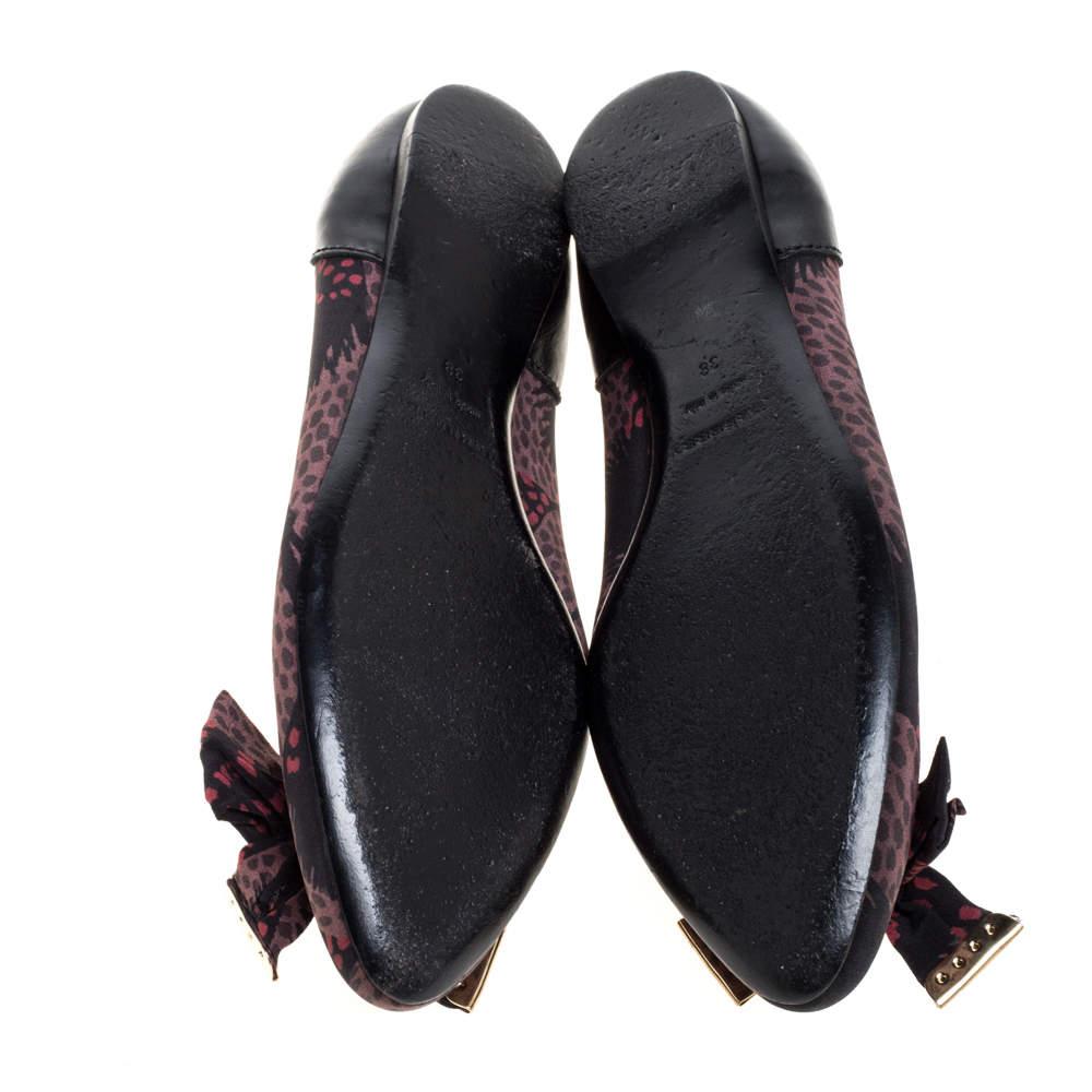 Burberry Black Printed Satin Bow Ballet Flats Size 38 2