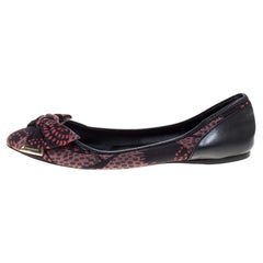 Burberry Black Printed Satin Bow Ballet Flats Size 38