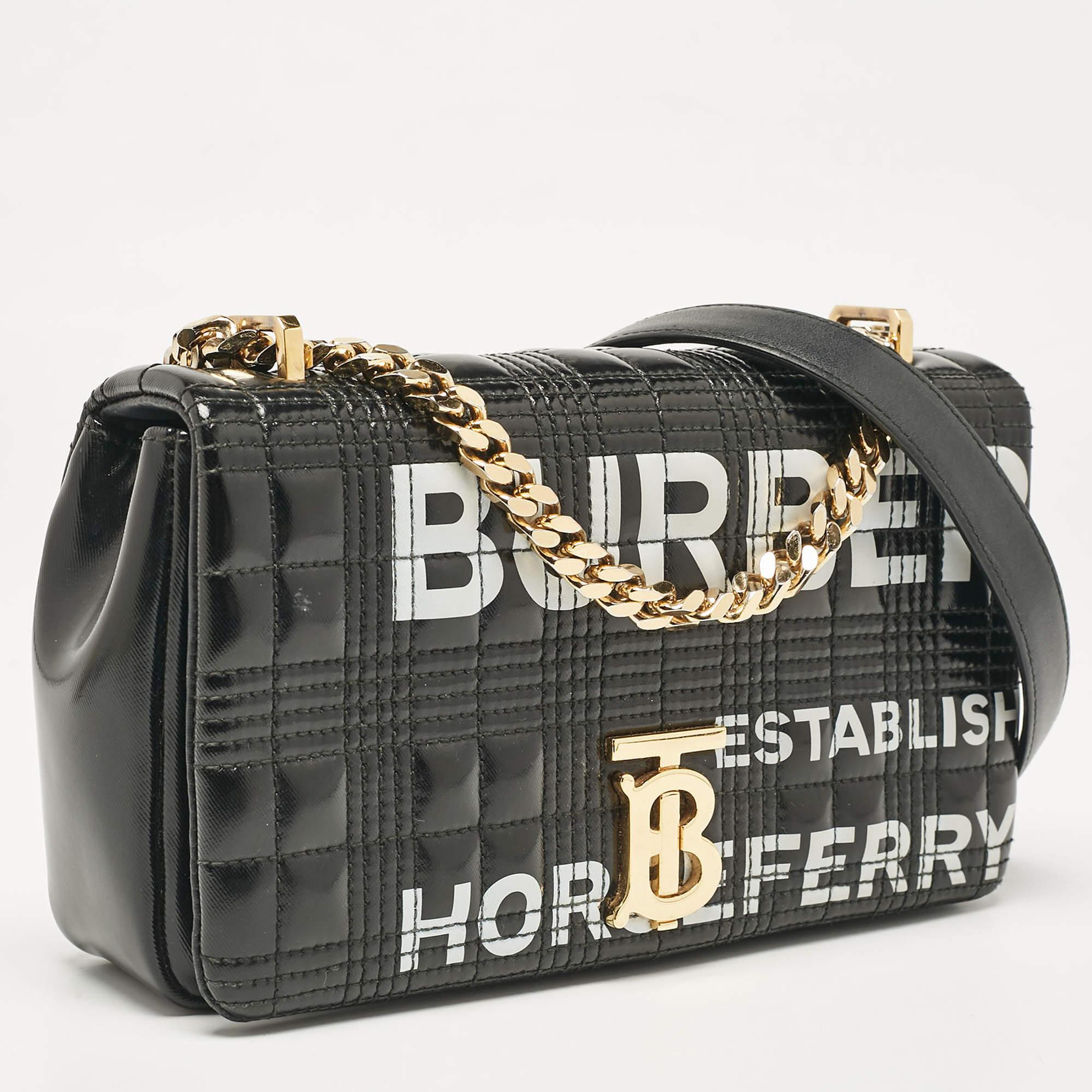 Burberry Black Quilted Coated Canvas Small Horseferry Lola Chain Shoulder Bag In Good Condition For Sale In Dubai, Al Qouz 2