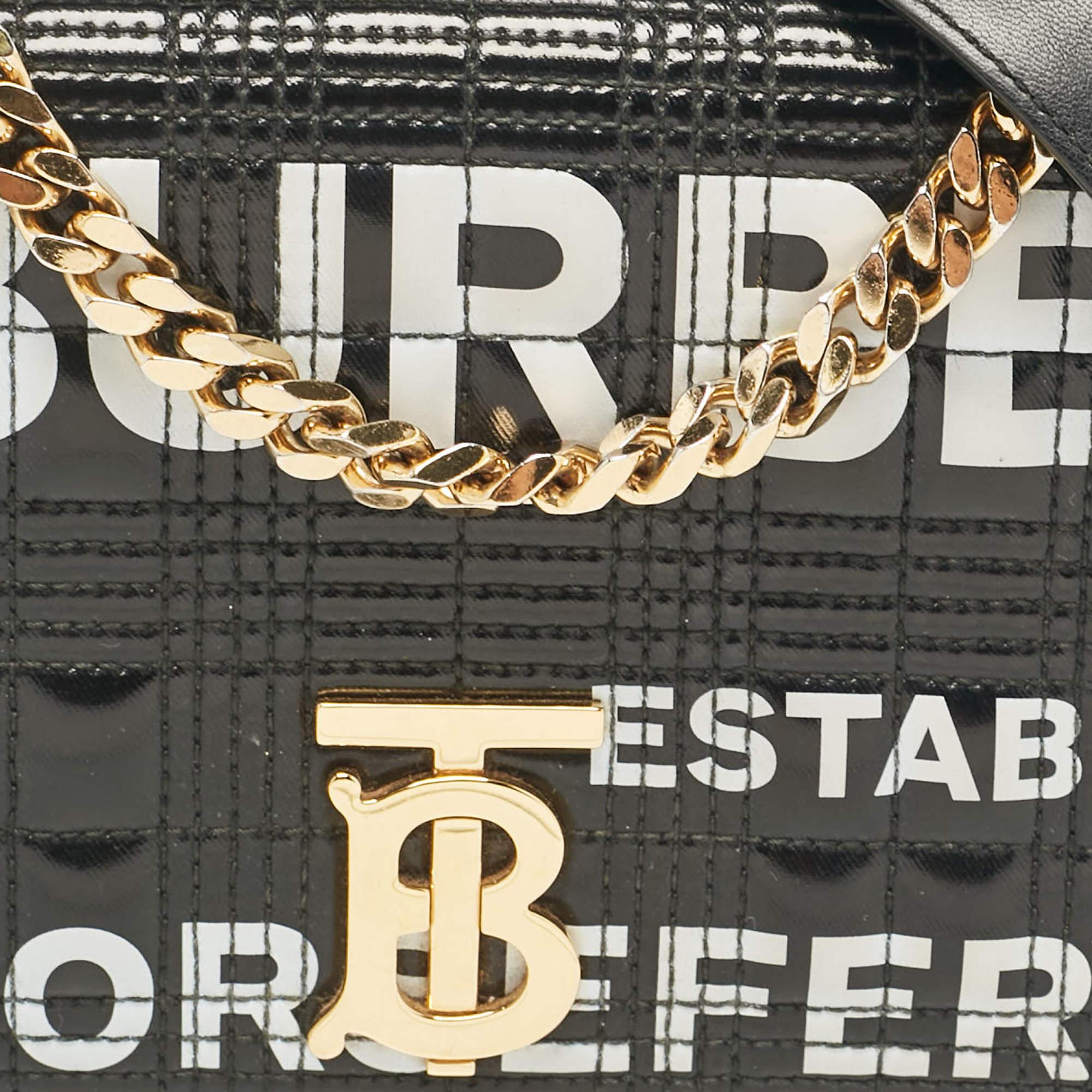 Burberry Black Quilted Coated Canvas Small Horseferry Lola Chain Shoulder Bag For Sale 1