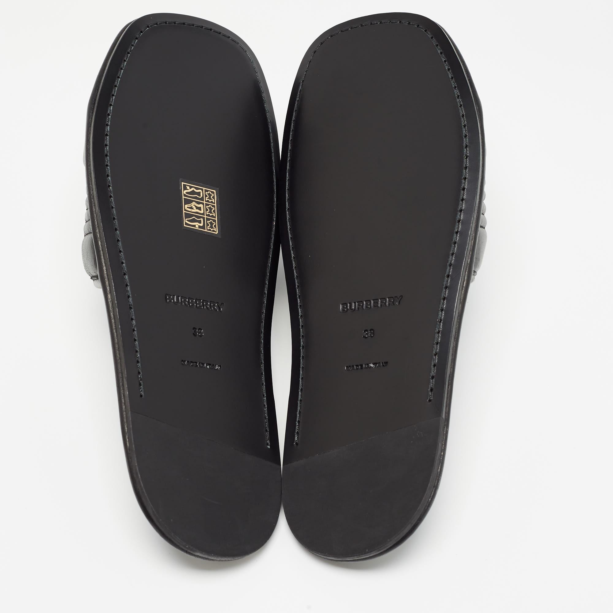 Burberry Black Quilted Leather Alixa Flat Slides Size 38 4