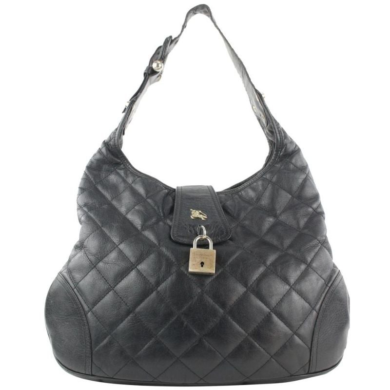 Burberry Black Quilted Leather Brook Hobo Bag 41bur122 For Sale