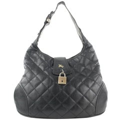 Vintage Burberry Black Quilted Leather Brook Hobo Bag 41bur122