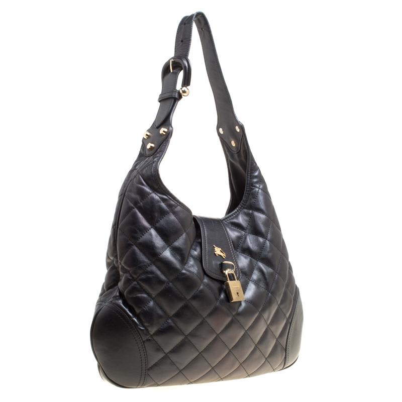 Burberry Black Quilted Leather Brooke Hobo In Good Condition In Dubai, Al Qouz 2