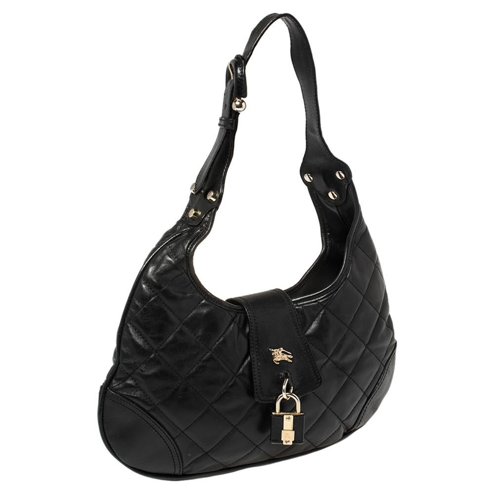 Burberry Black Quilted Leather Brooke Hobo In Good Condition In Dubai, Al Qouz 2