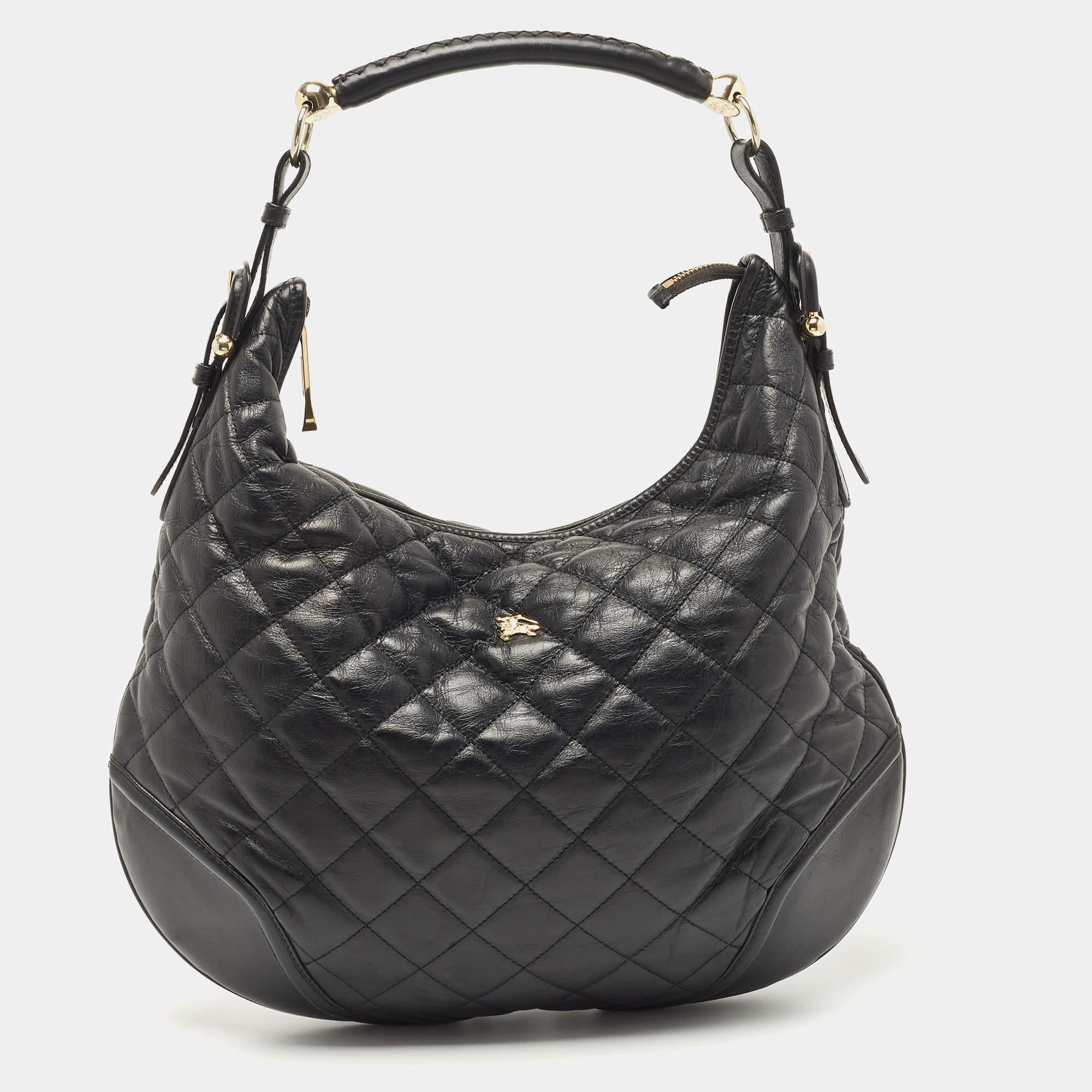 Burberry Black Quilted Leather Hoxton Hobo For Sale 8