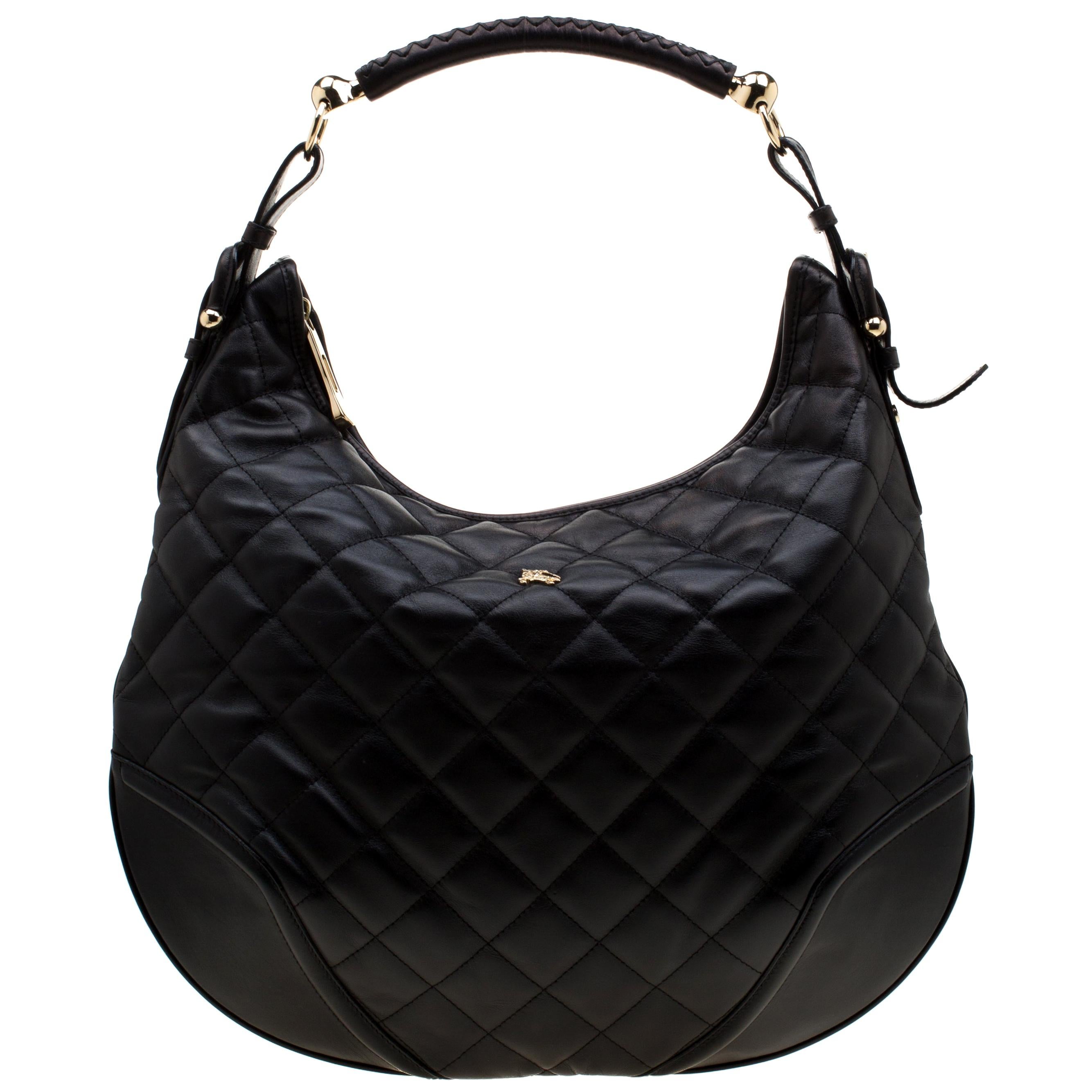 Burberry Black Quilted Leather Hoxton Hobo